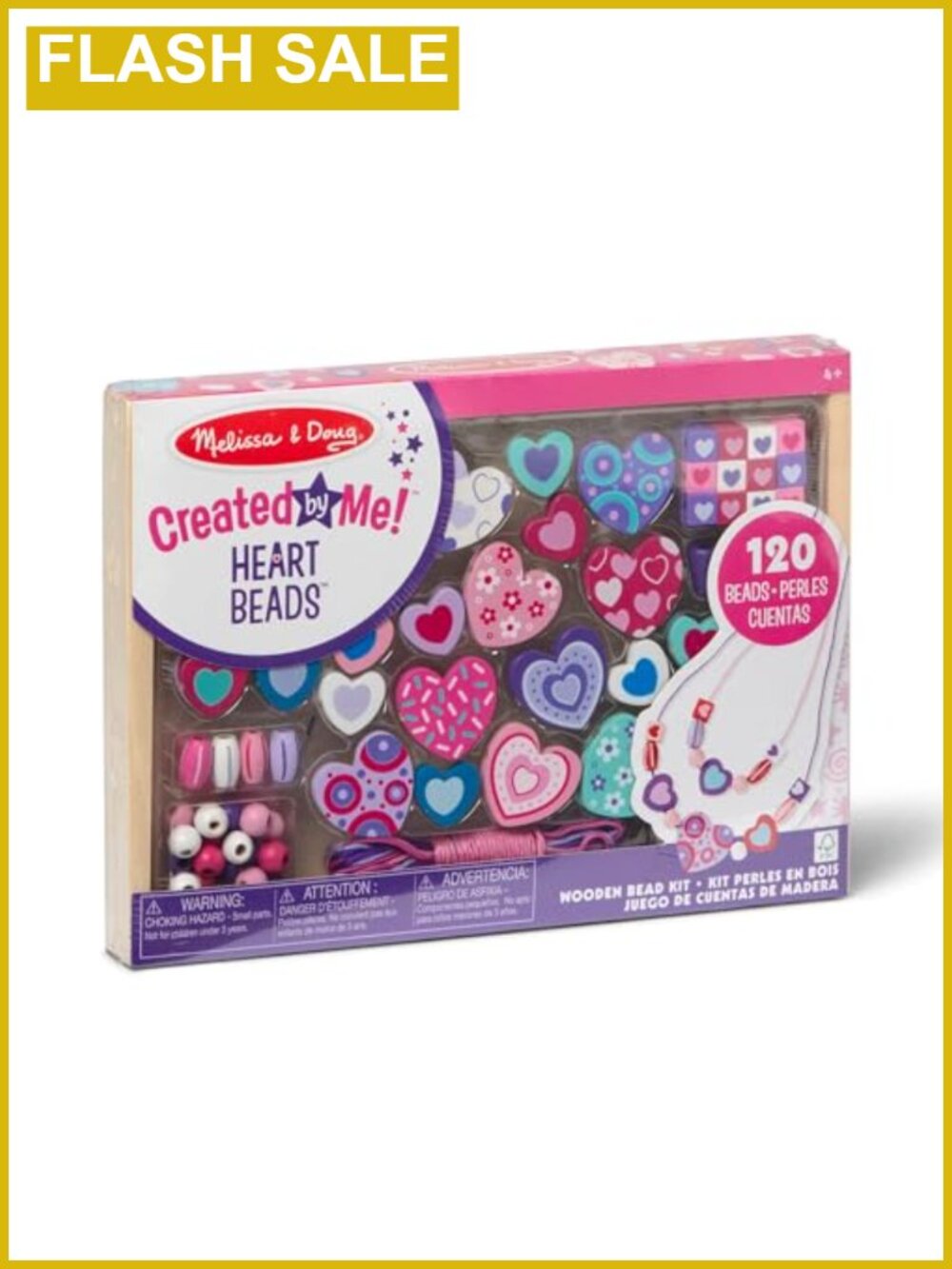 Wooden Heart Bead Jewelry Making Kit 120+ Beads 5 Cords Kids Craft Set